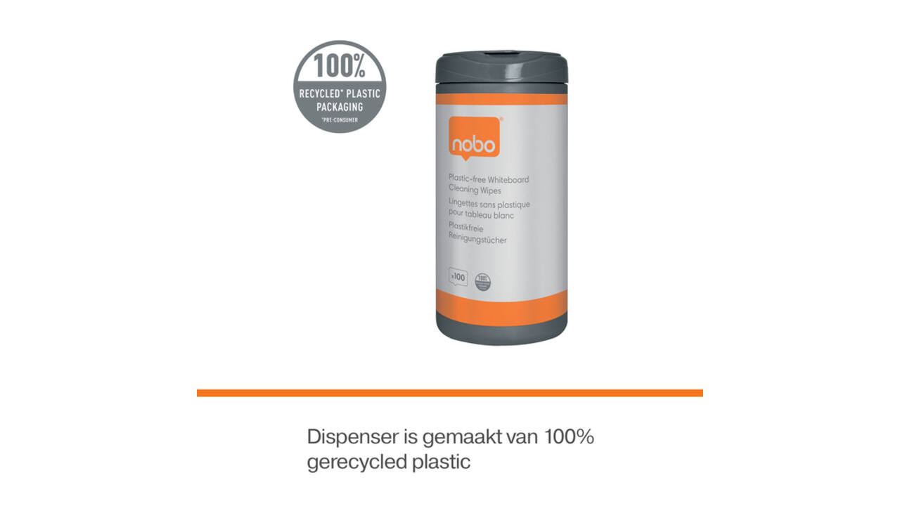 Whiteboardreinigingsdoekjes Nobo plasticvrij 100 stuks