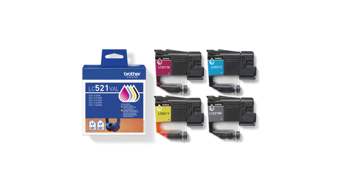 Inktcartridge Brother LC-521 zwart + 3 kleuren