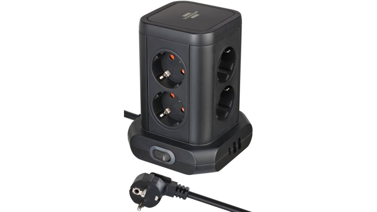 Stekkerdoos Brennenstuhl toren 8 voudig met 2x USB A 1x USB C PD zwart