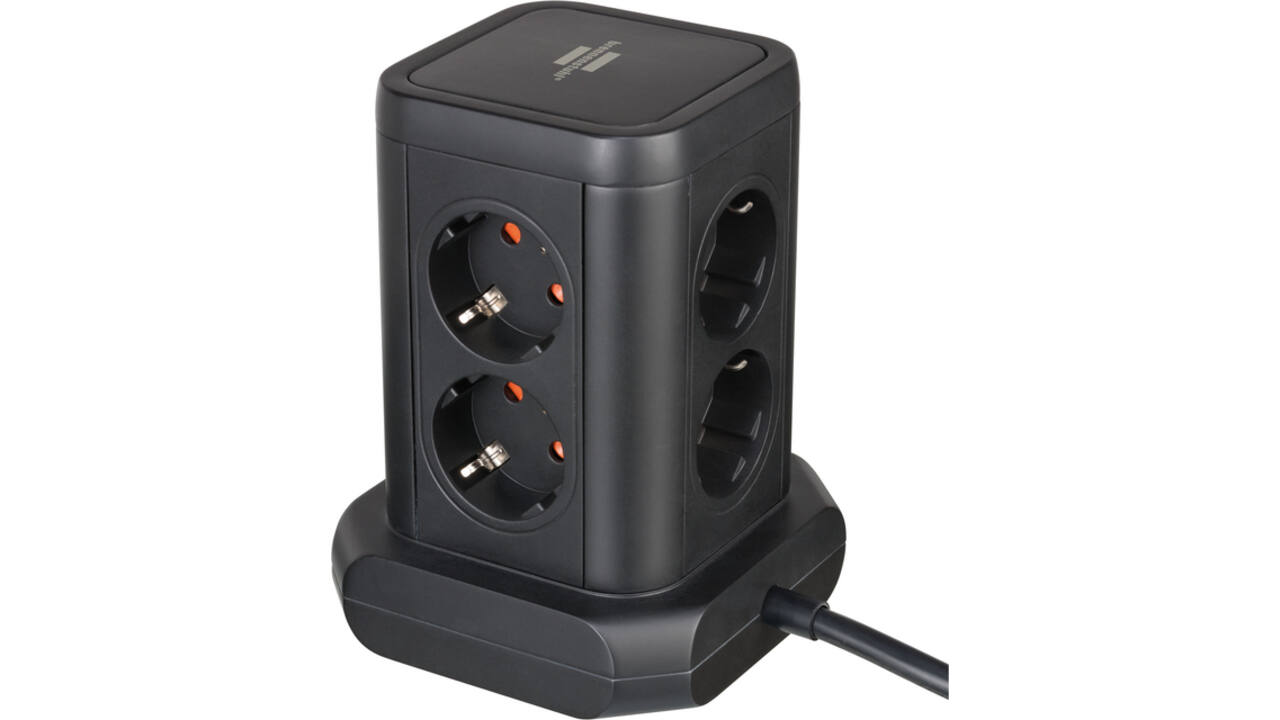 Stekkerdoos Brennenstuhl toren 8 voudig met 2x USB A 1x USB C PD zwart