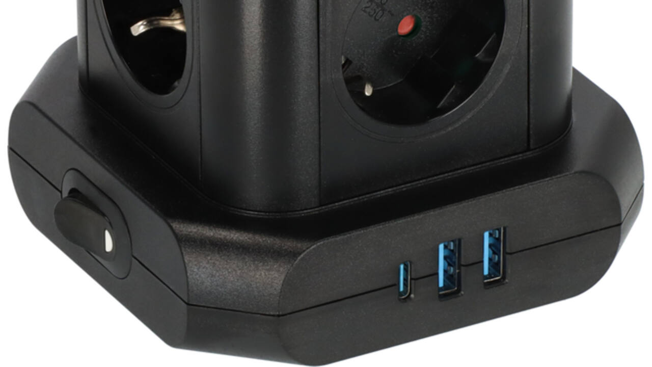 Stekkerdoos Brennenstuhl toren 8 voudig met 2x USB A 1x USB C PD zwart