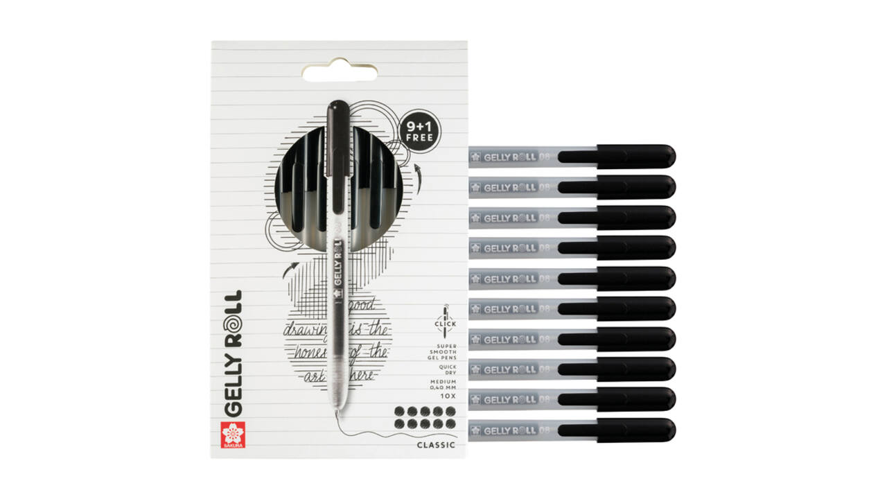 Gelschrijver Sakura Gelly Roll Classic 08 klikfunctie zwart 10 stuks
