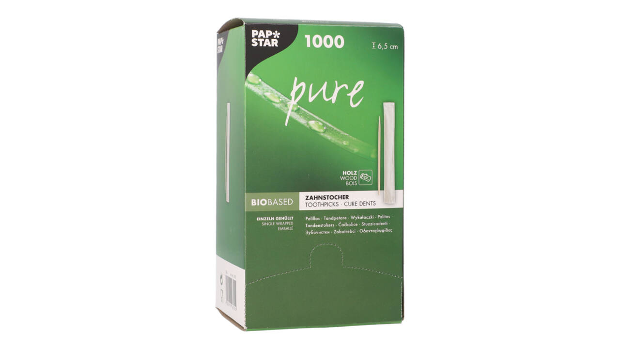 Tandenstoker Papstar Pure per stuk verpakt dispenser à 1000 stuks hout