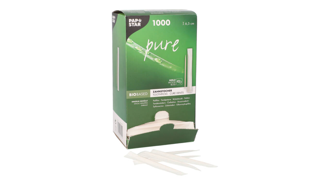 Tandenstoker Papstar Pure per stuk verpakt dispenser à 1000 stuks hout