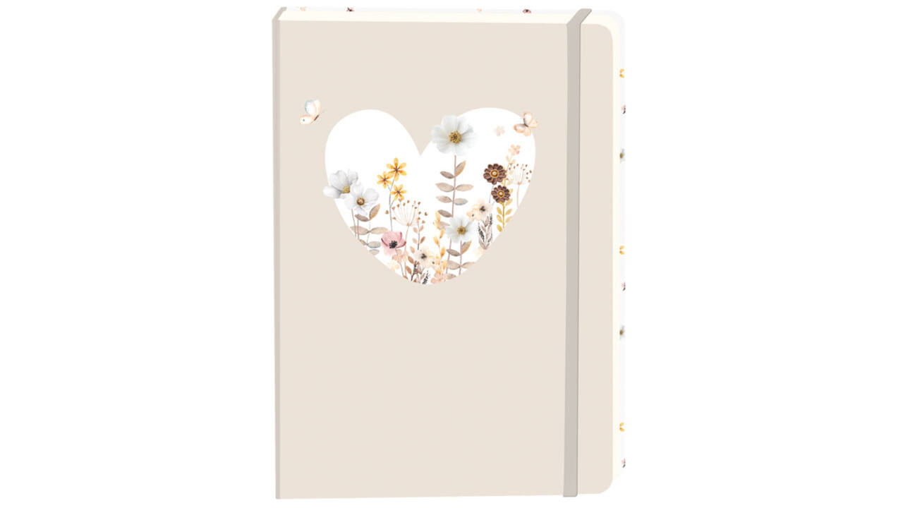 Notitieboek wit hart A5 lijn 92 pagina's softcover beige