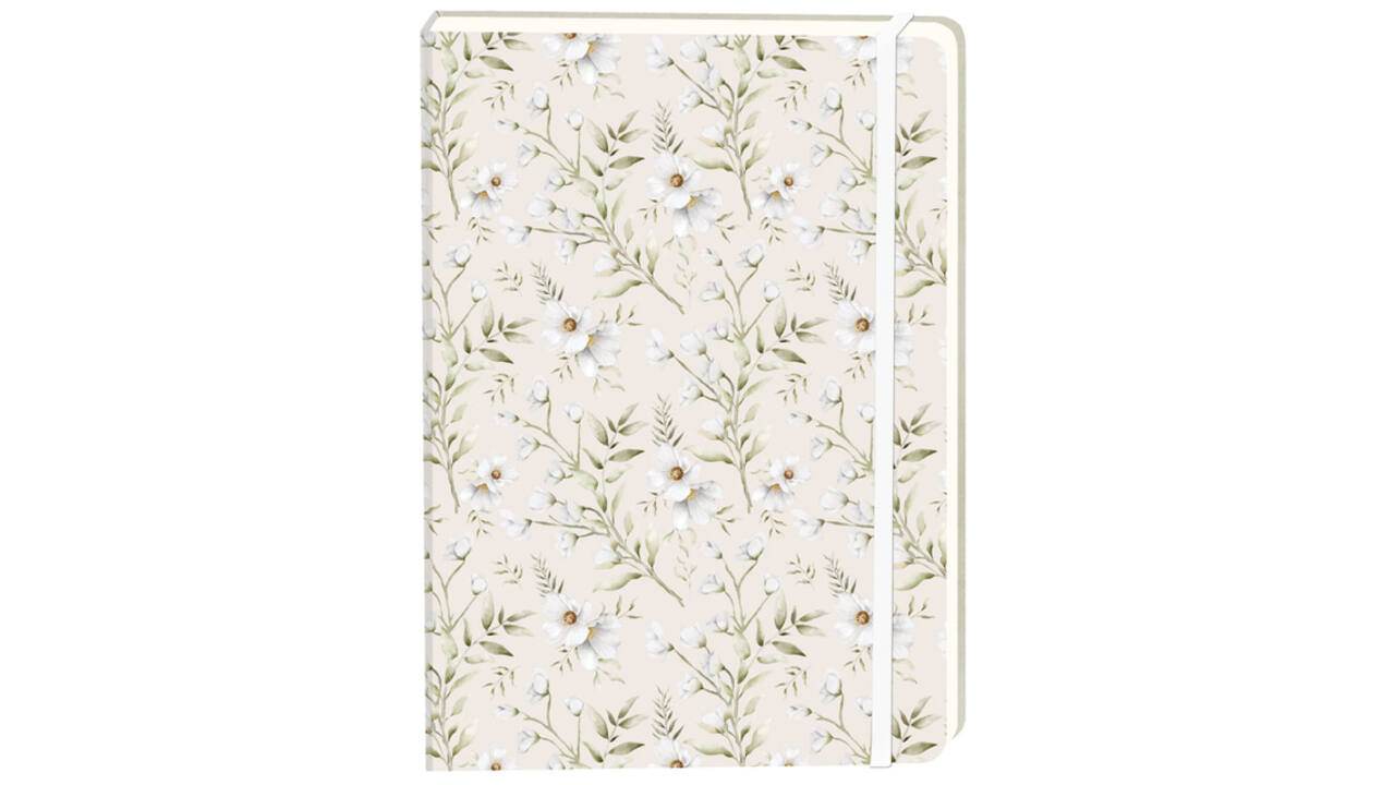 Notitieboek witte bloemen A5 lijn 92 pagina's softcover creme