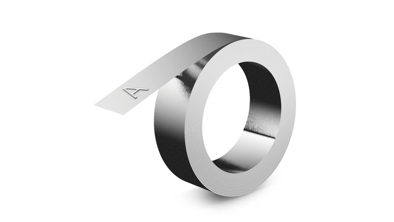 Reliëftape Dymo embossing zelfklevend aluminium 12mm zilver