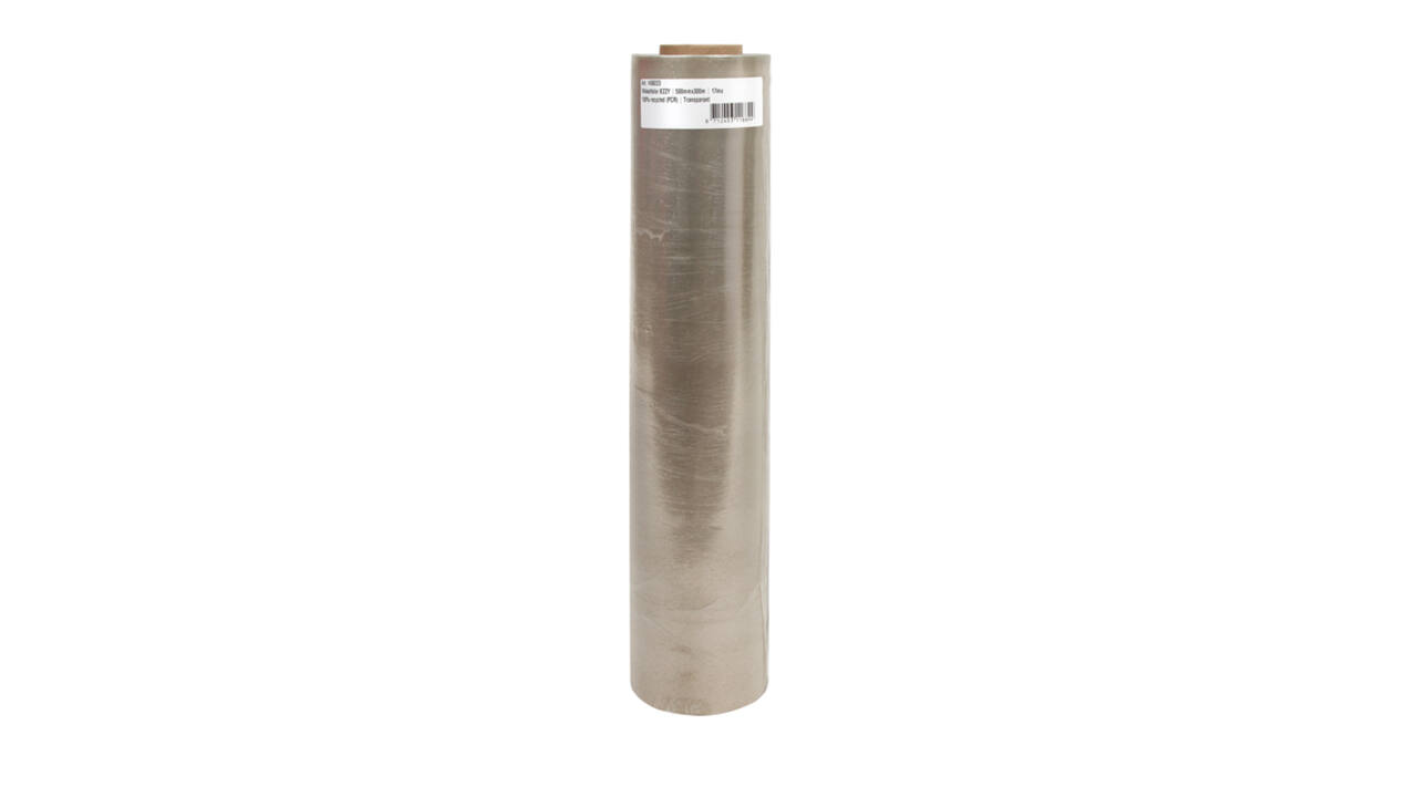Wikkelfolie IEZZY 500mmx300m 17mu 100% recycled (PCR) transparant