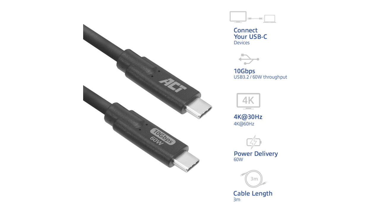 Kabel ACT USB-C 3.0 10Gbps 60W USB 3 meter
