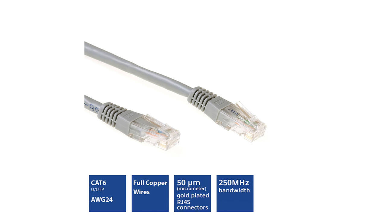 Kabel ACT U/UTP CAT6 patchkabel RJ45 Grijs 1 meter