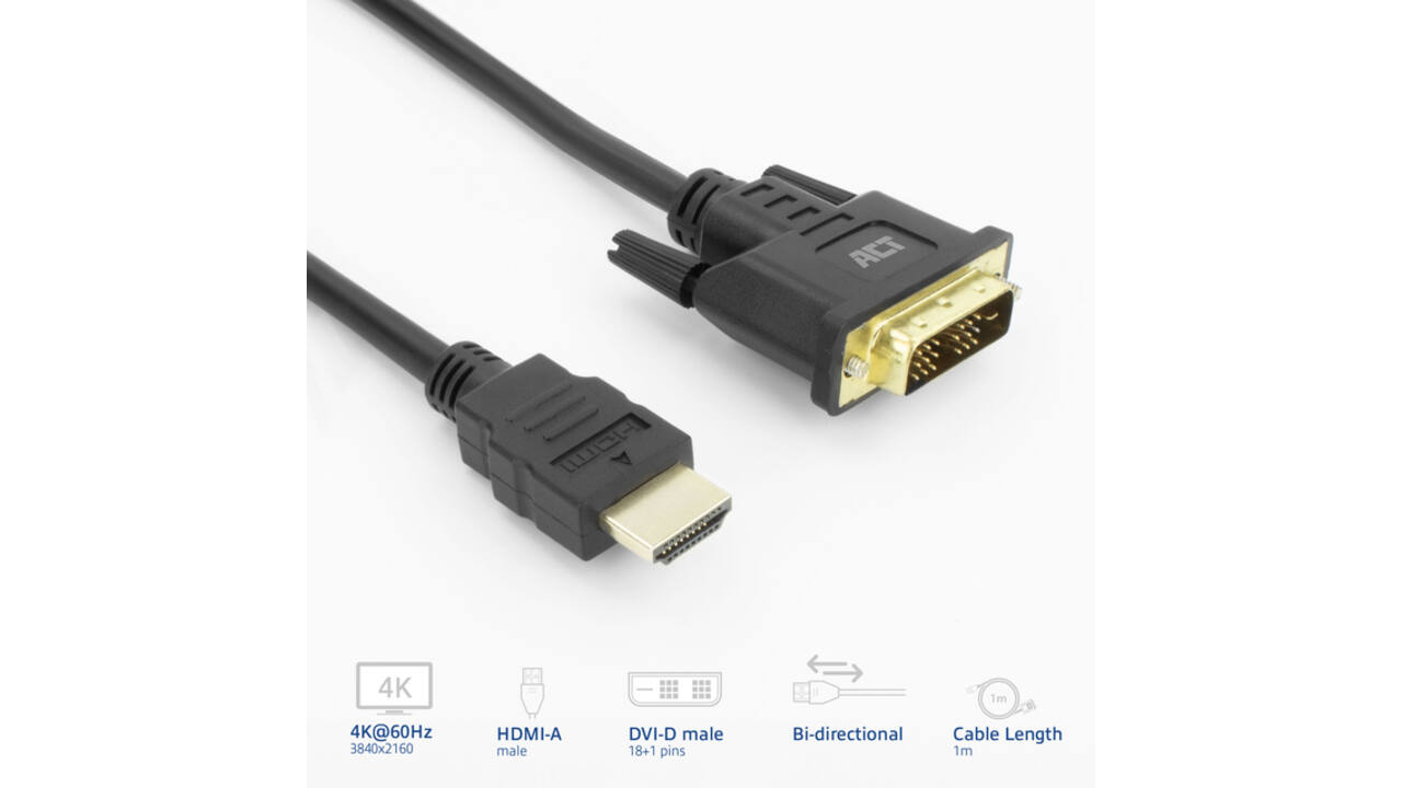 Adapterkabel ACT HDMI-A male naar DVI-D male 1 meter