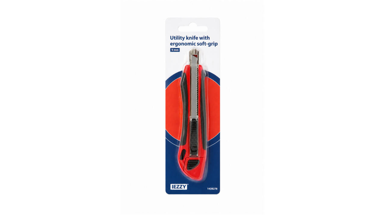 Snijmes IEZZY 9mm kunststof met ergonomische softgrip incl. 3 mesje