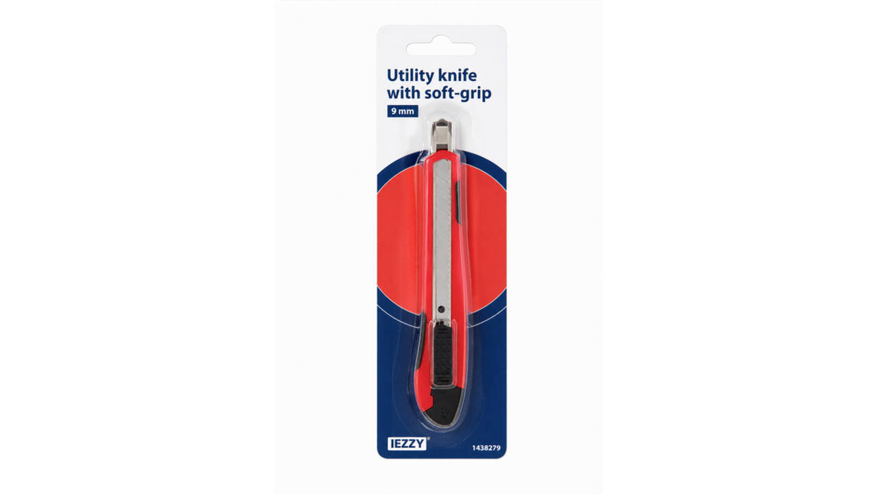 Snijmes IEZZY 9mm kunststof met softgrip inclusief 1 mesje