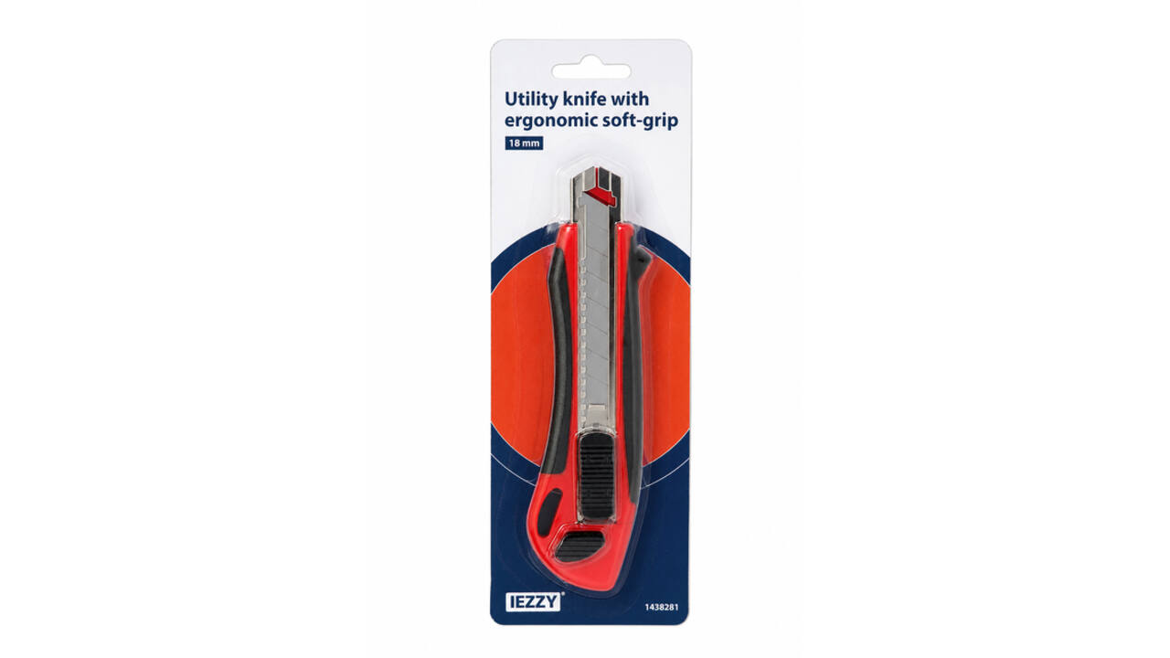 Snijmes IEZZY 18mm kunststof met ergonomische softgrip incl. 3 mesje