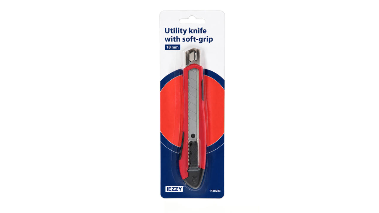 Snijmes IEZZY 18mm kunststof met softgrip inclusief 1 mesje
