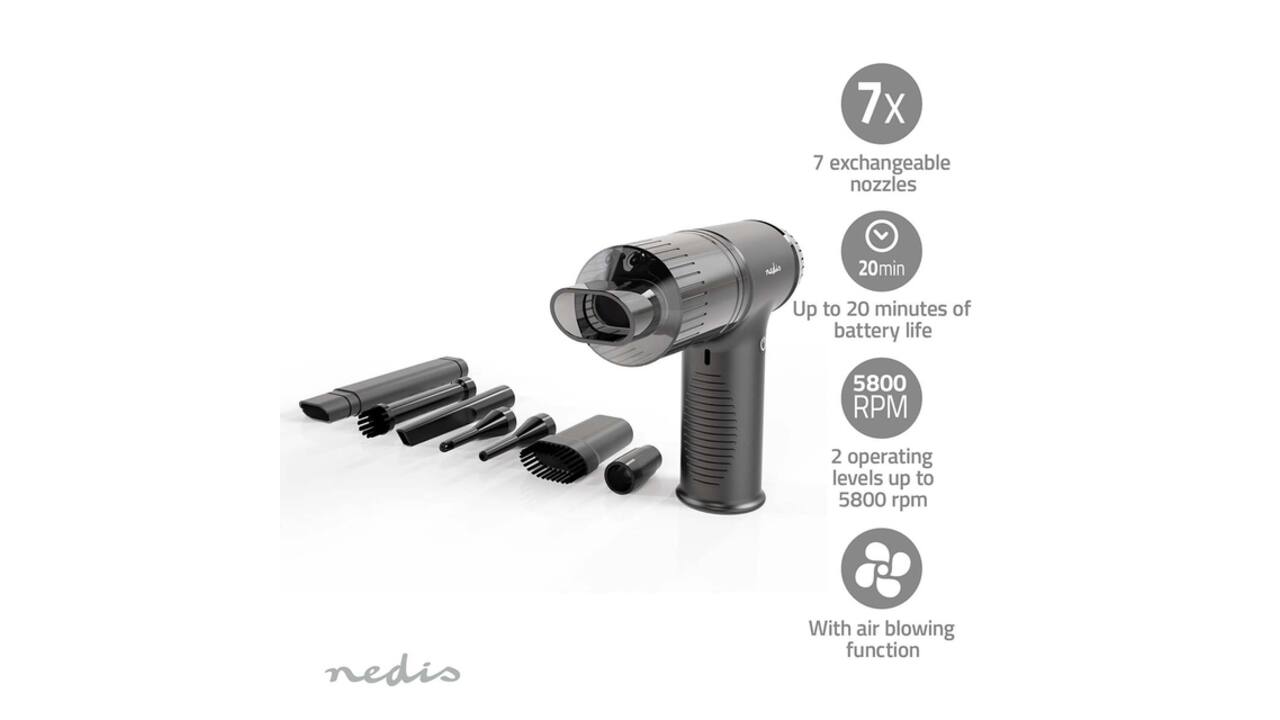 Handstofzuiger / luchtblazer Nedis 90W oplaadbaar zwart