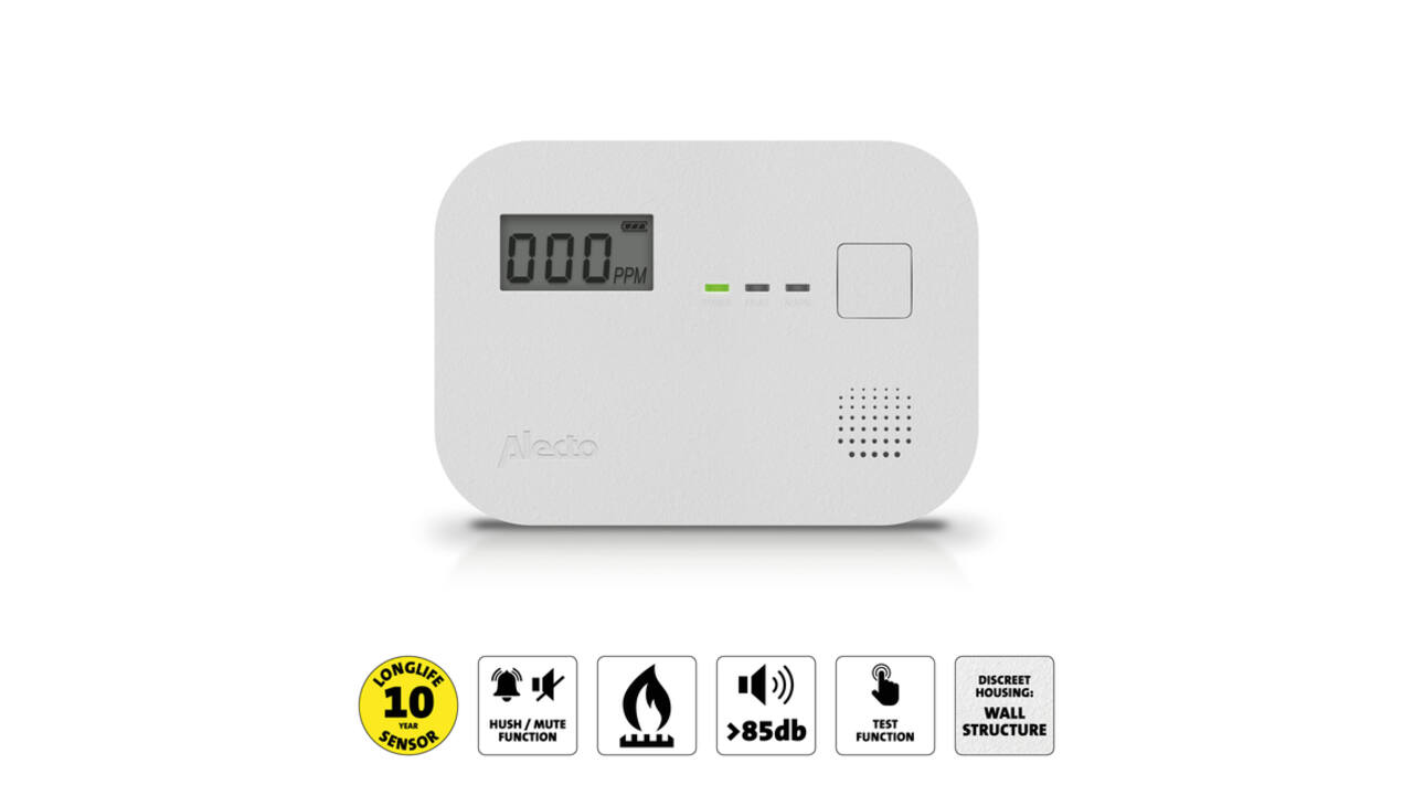 Koolmonoxidemelder Alecto 10 jaar sensor en display COA3910 wit