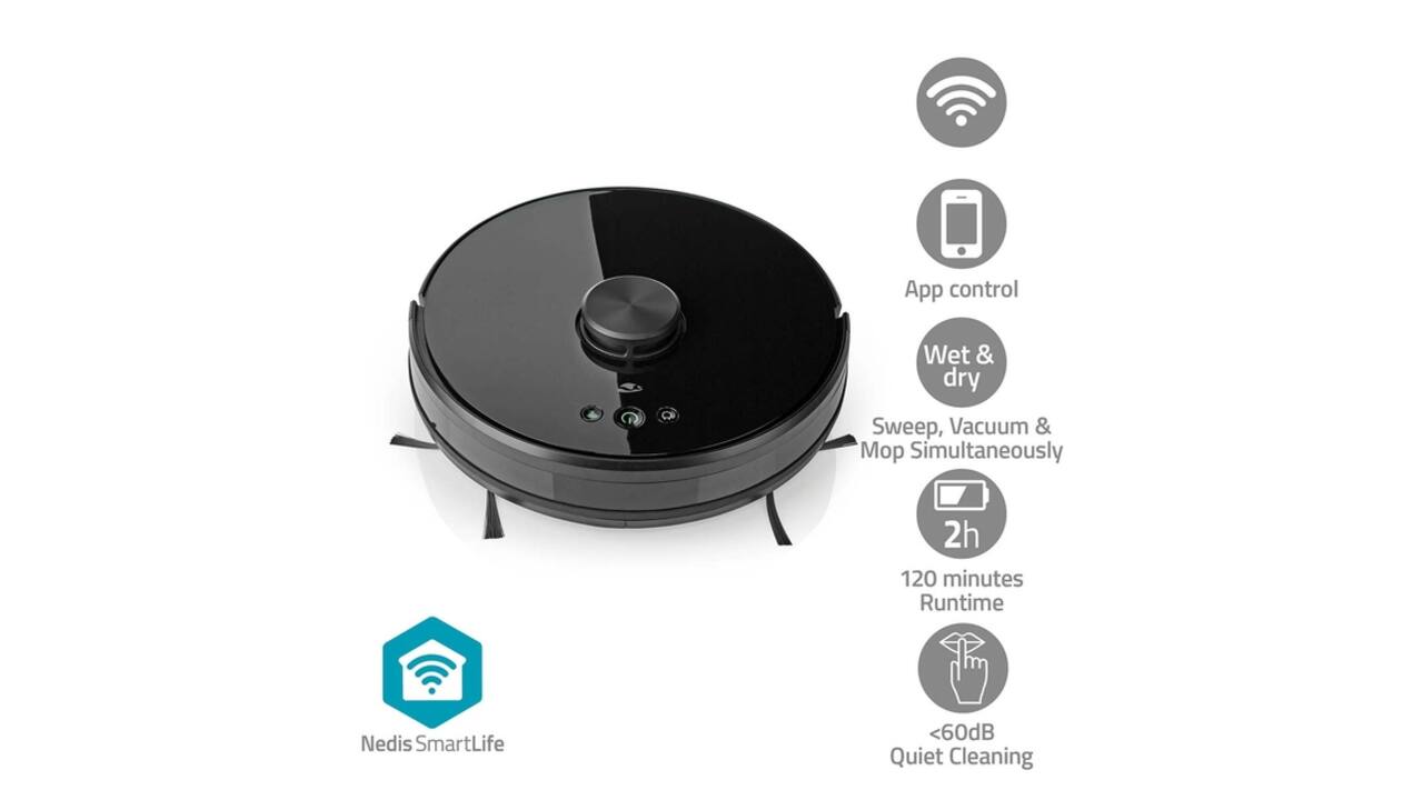 Robotstofzuiger Nedis Smartlife wifi laser 3-in-1 zwart