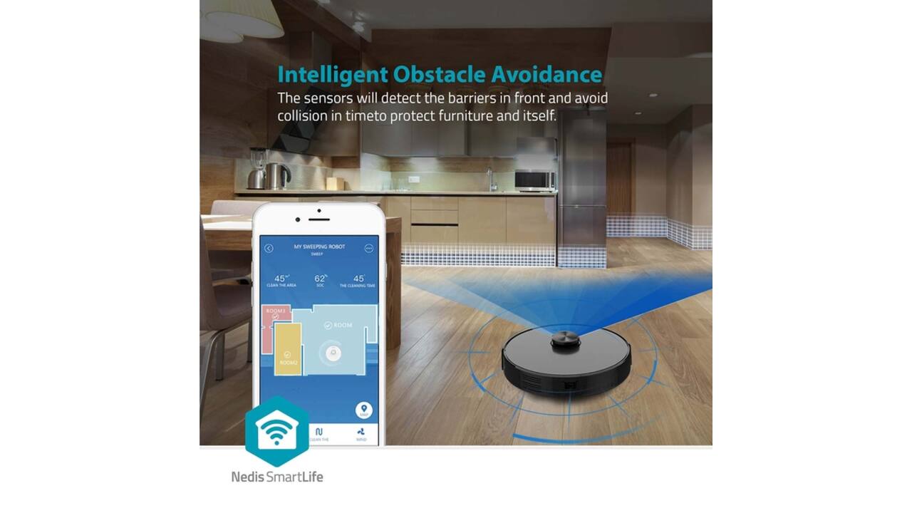 Robotstofzuiger Nedis Smartlife wifi laser 3-in-1 zwart