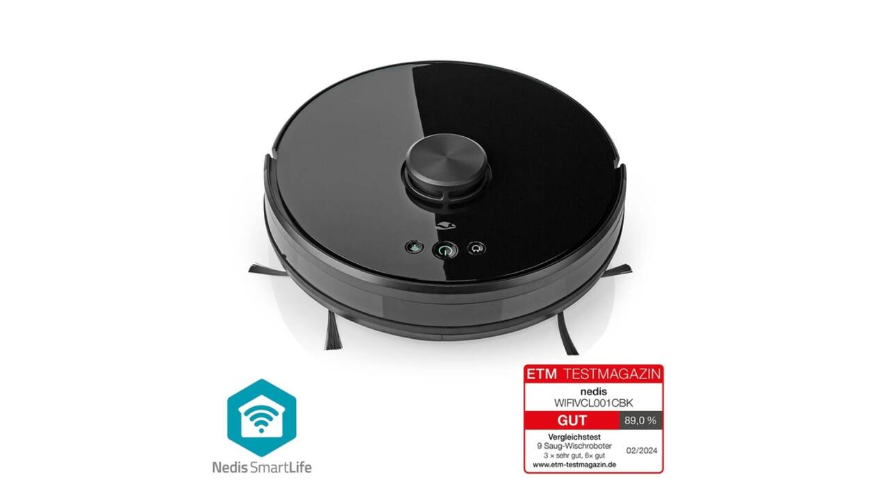 Robotstofzuiger Nedis Smartlife wifi laser 3-in-1 zwart