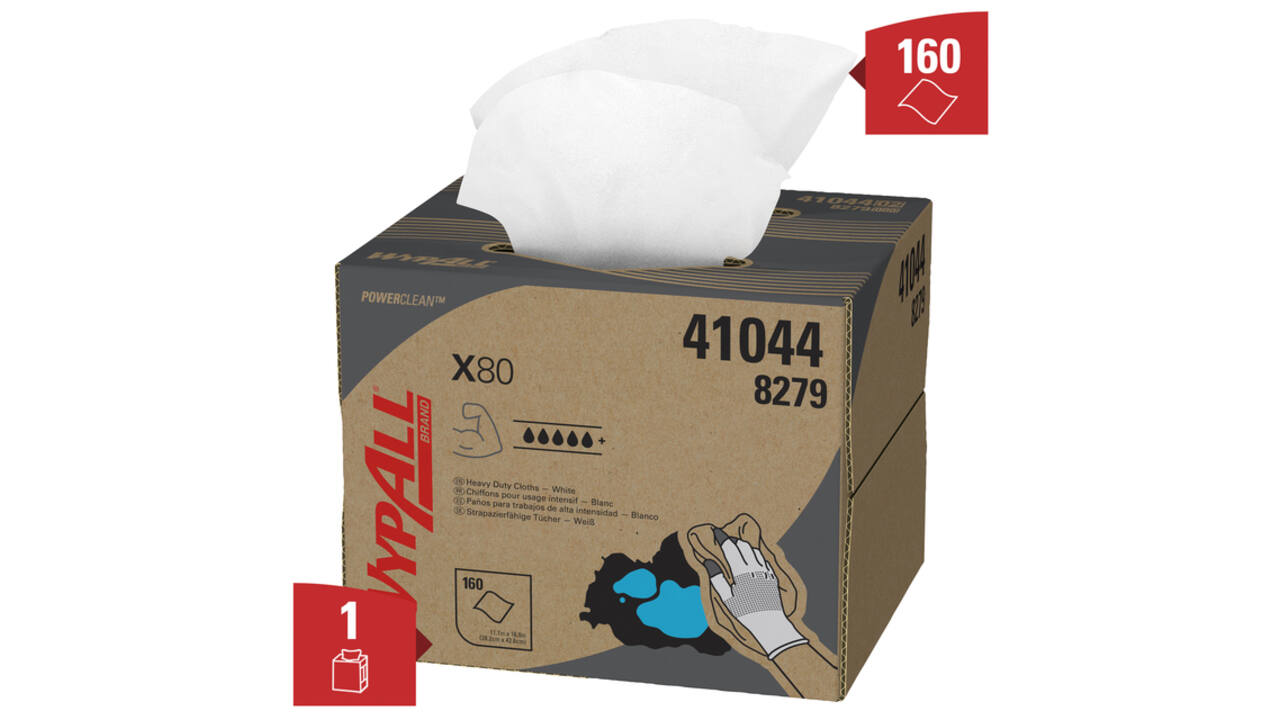 Poetsdoek WypAll X80 PowerClean 426x281mm 160vel dispenserdoos wit 8279