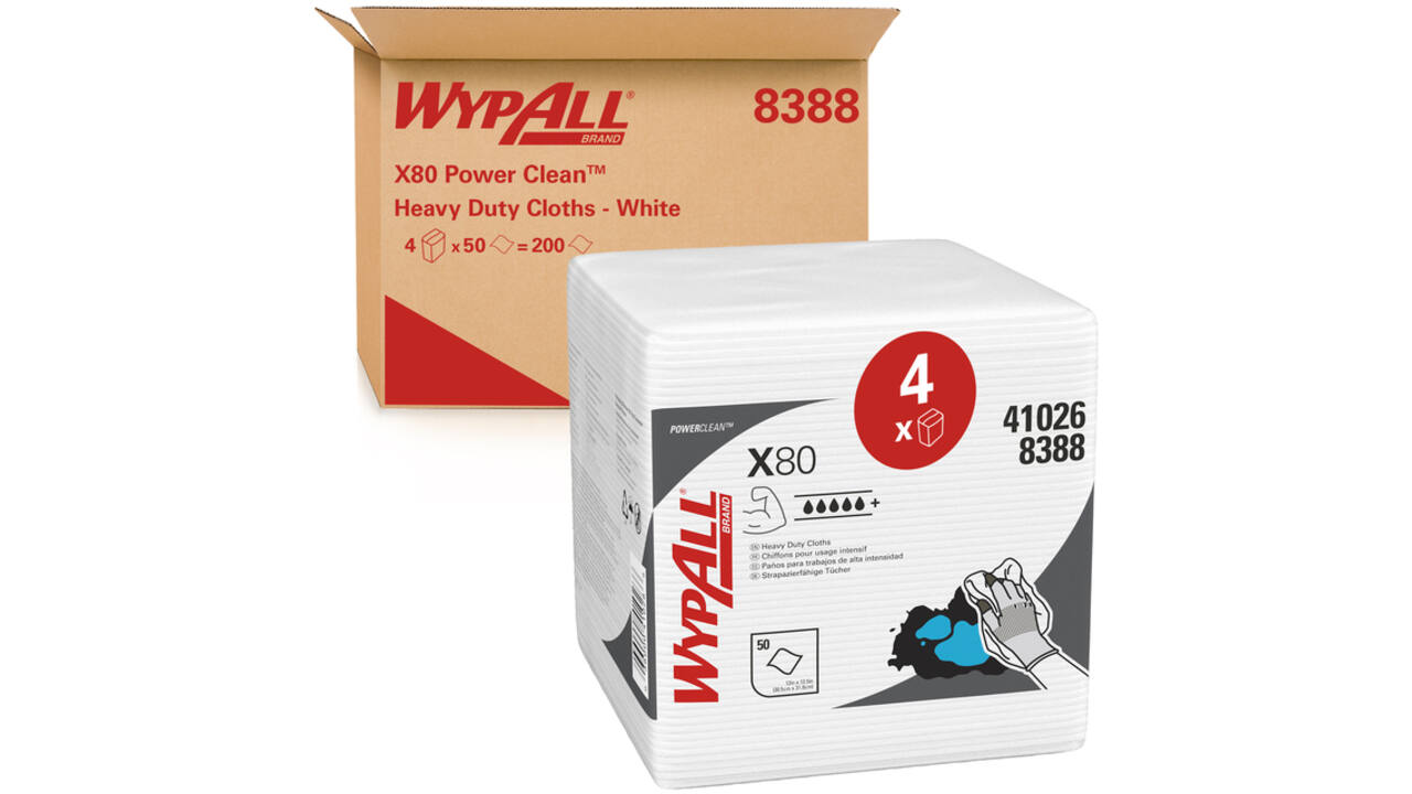 Poetsdoek WypAll X80 PowerClean 305x317mm 4x50vel wit 8388