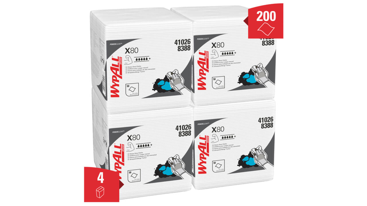 Poetsdoek WypAll X80 PowerClean 305x317mm 4x50vel wit 8388