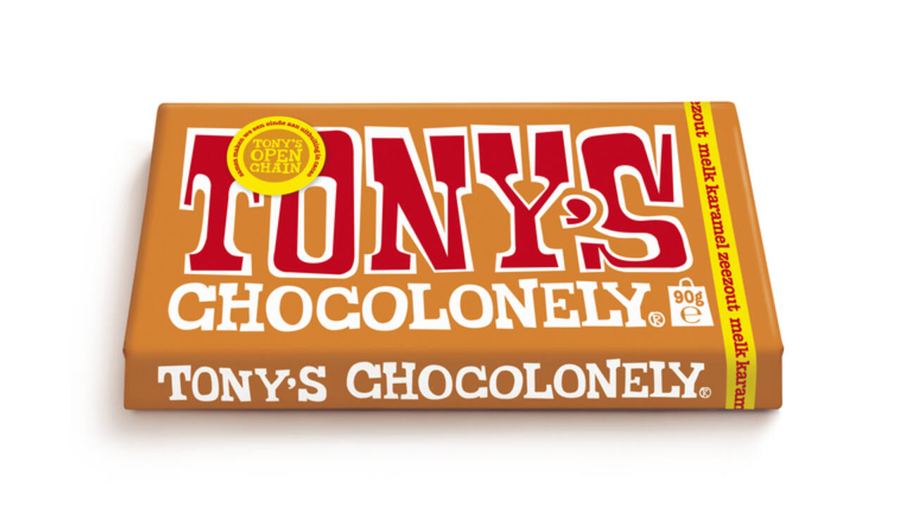 Chocolade Tony's Chocolonely melk karamel zeezout reep 90 gram