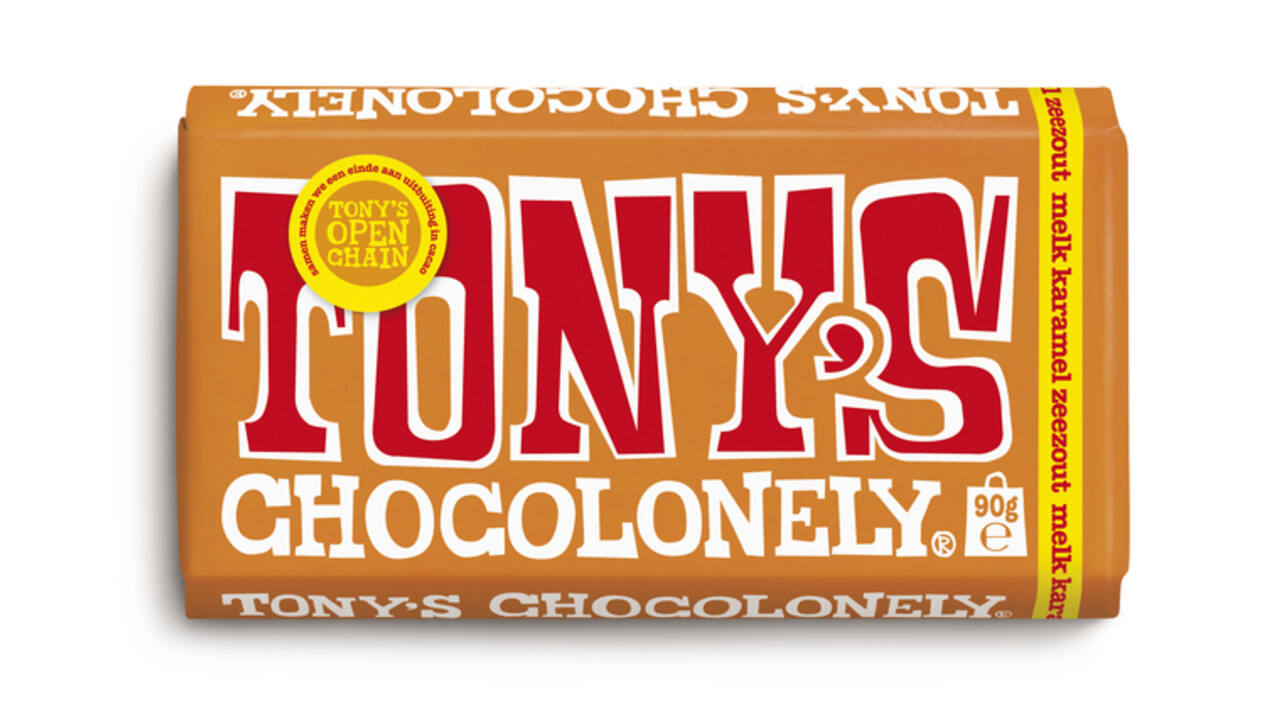 Chocolade Tony's Chocolonely melk karamel zeezout reep 90 gram