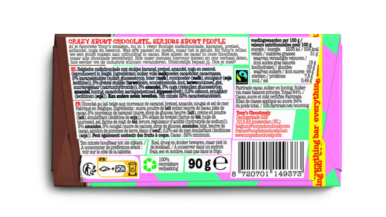 Chocolade Tony's Chocolonely melk everything reep 90 gram