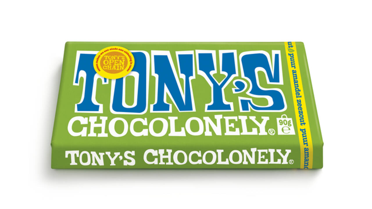 Chocolade Tony's Chocolonely puur amandel zeezout reep 90 gram