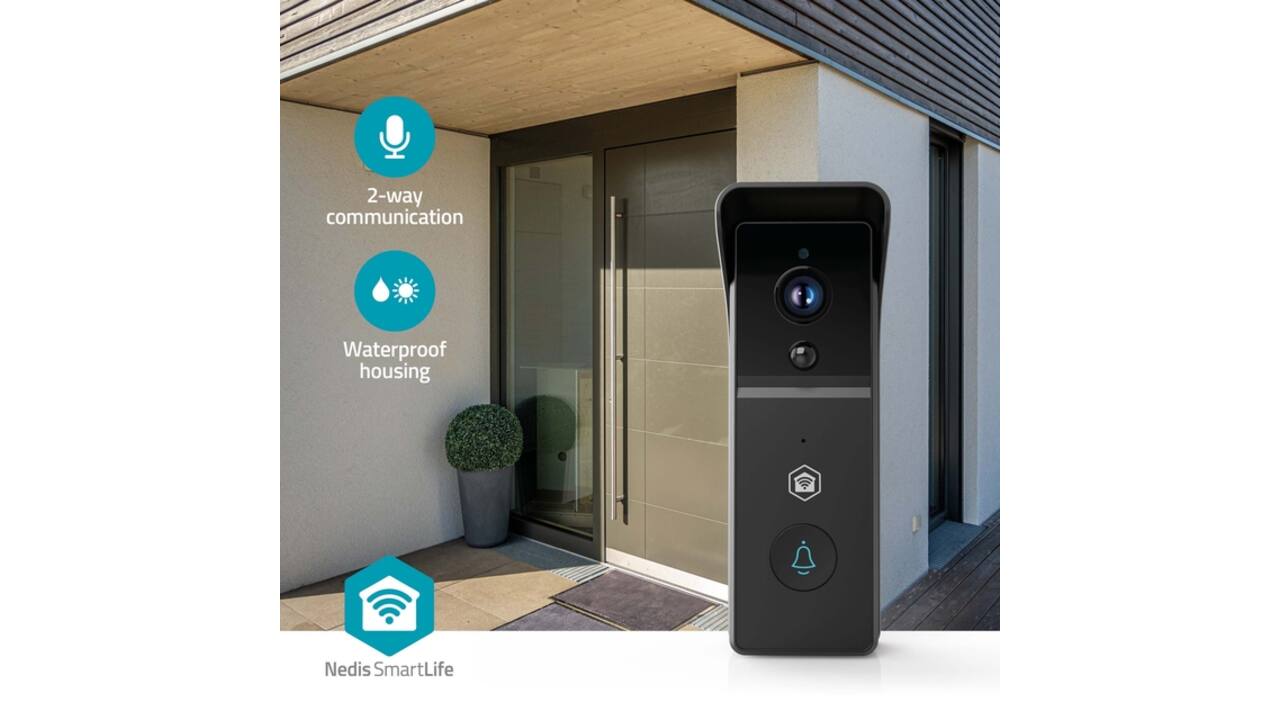 Videodeurbel Nedis Smartlife Wifi 3MP Full HD 1296p zwart