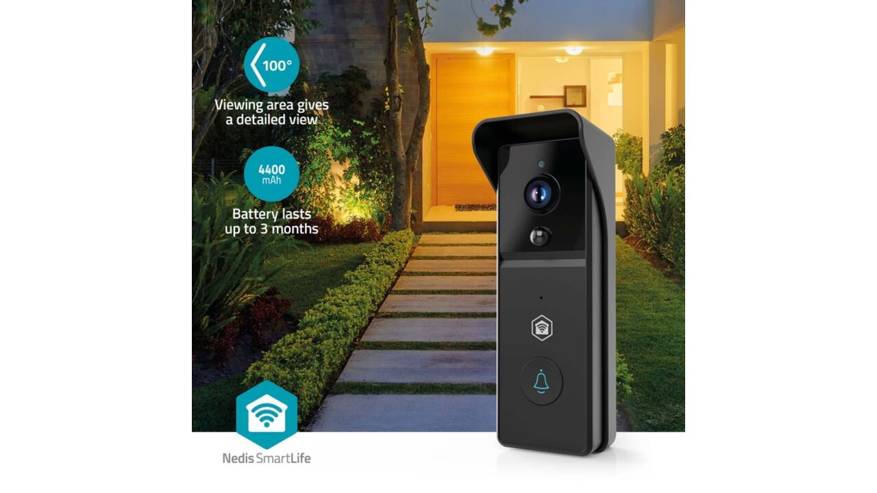 Videodeurbel Nedis Smartlife Wifi 3MP Full HD 1296p zwart