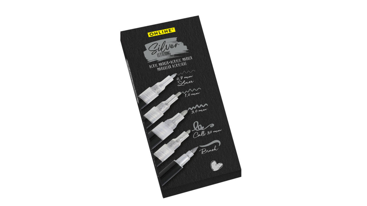 Acrylmarker Online lettering 5 breedtes zilver