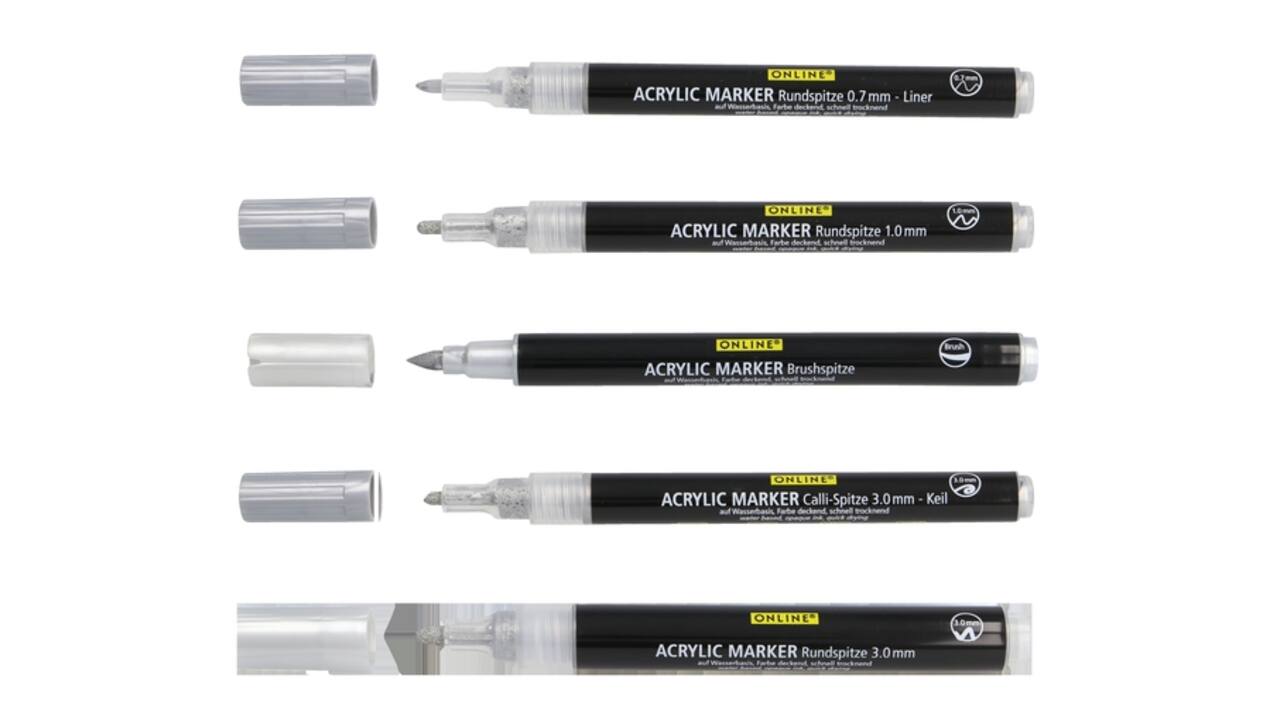 Acrylmarker Online lettering 5 breedtes zilver