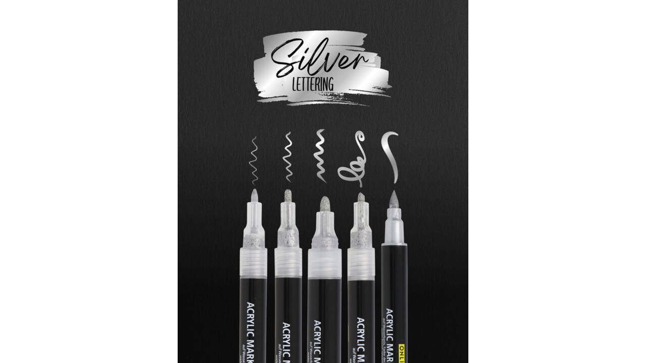 Acrylmarker Online lettering 5 breedtes zilver