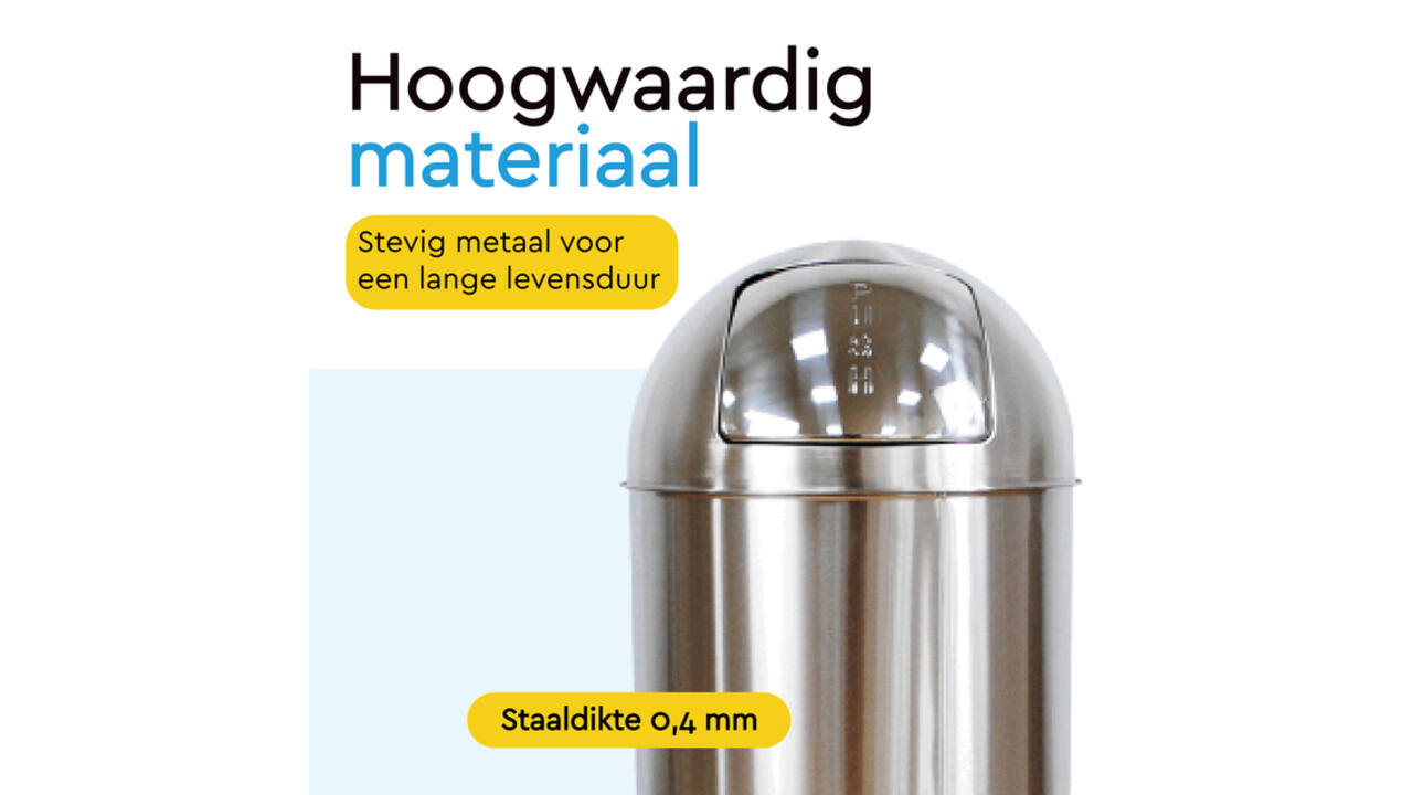 Afvalbak BRASQ Push Bin PB230+ 30 liter rvs