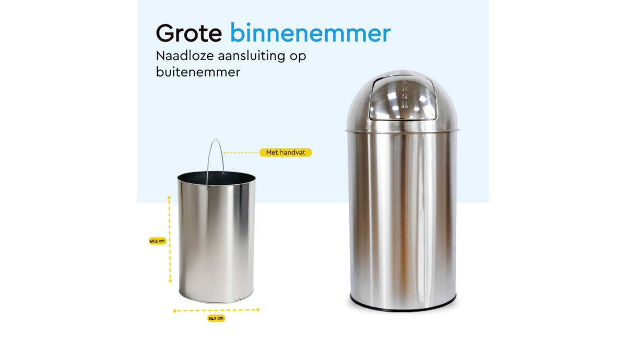 Afvalbak BRASQ Push Bin PB230+ 30 liter rvs