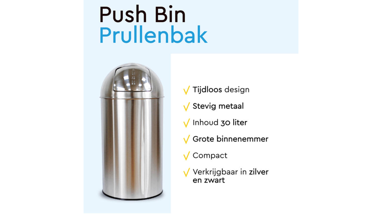 Afvalbak BRASQ Push Bin PB230+ 30 liter rvs