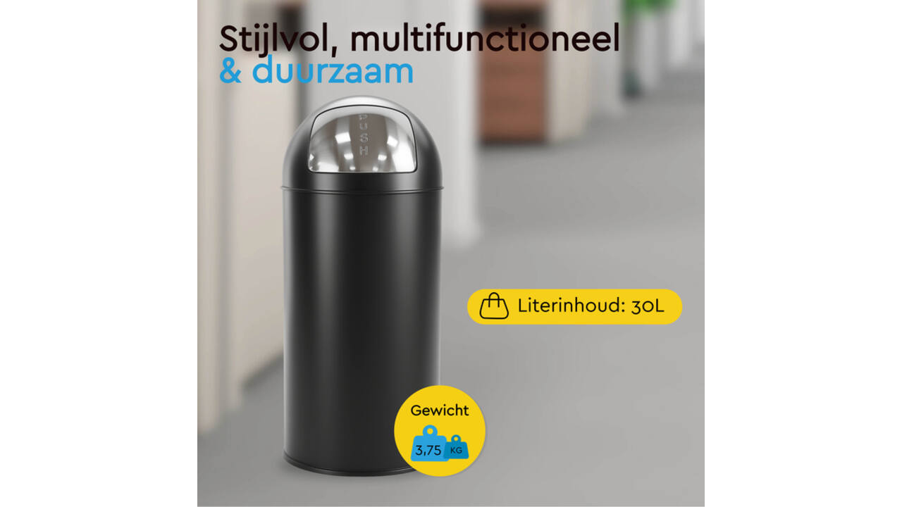 Afvalbak BRASQ Push Bin PB230+ 30 liter zwart
