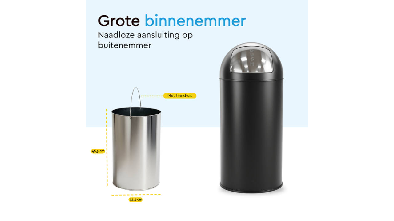 Afvalbak BRASQ Push Bin PB230+ 30 liter zwart