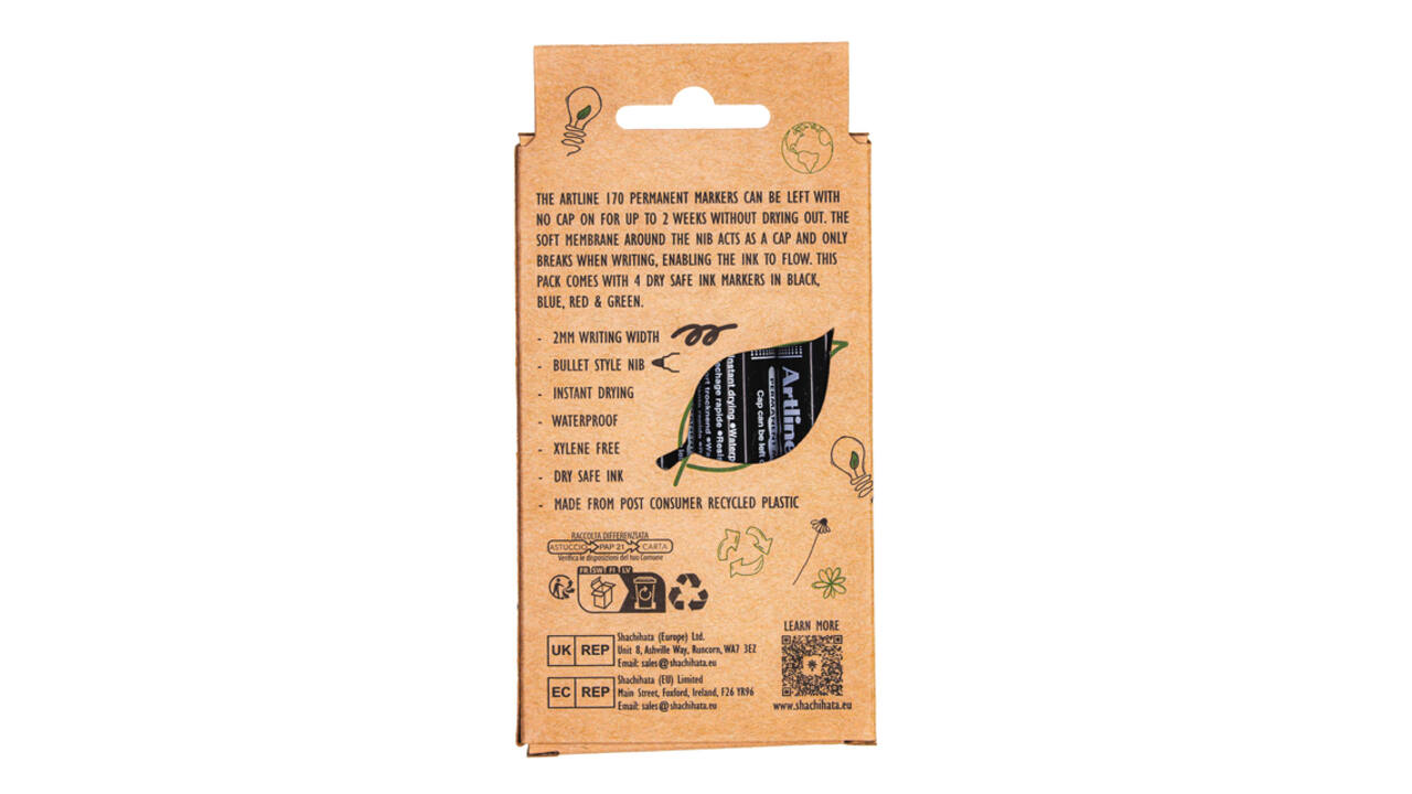 Permanent marker Artline 170 Dry Safe Eco rond medium ass 4 stuks