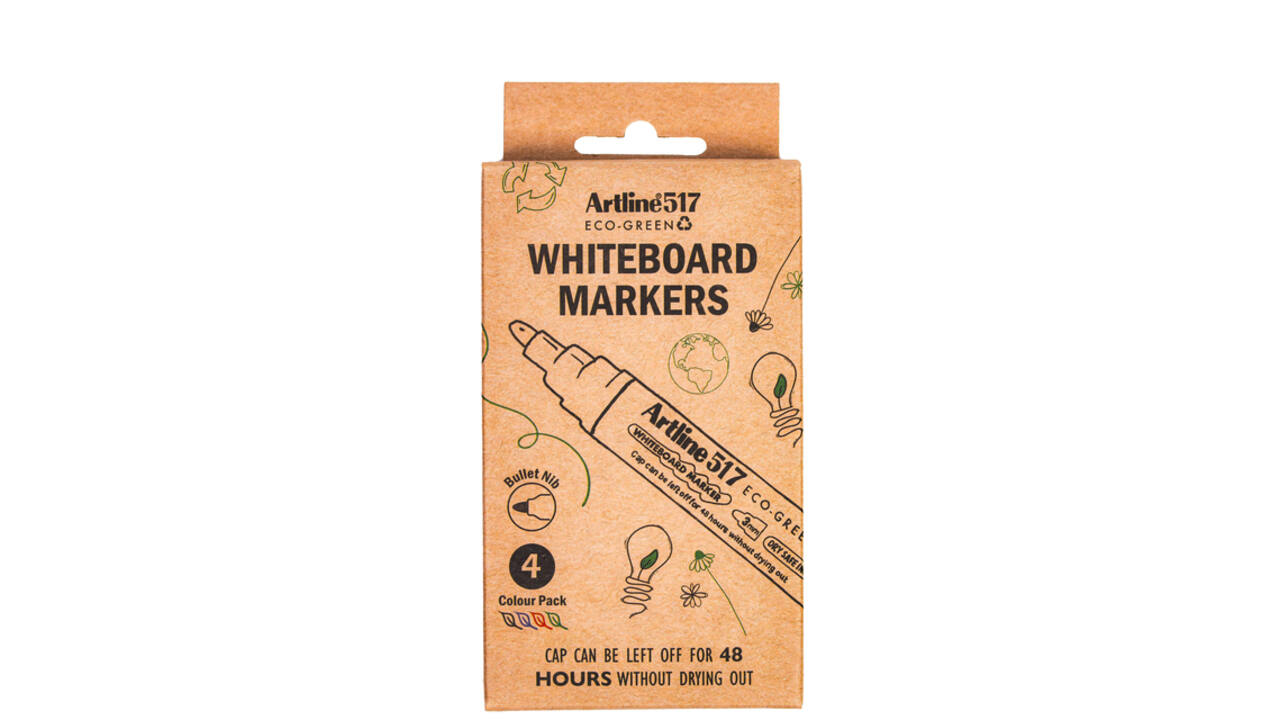 Whiteboardmarker Artline 517 Dry Safe Eco rond medium ass 4 stuks
