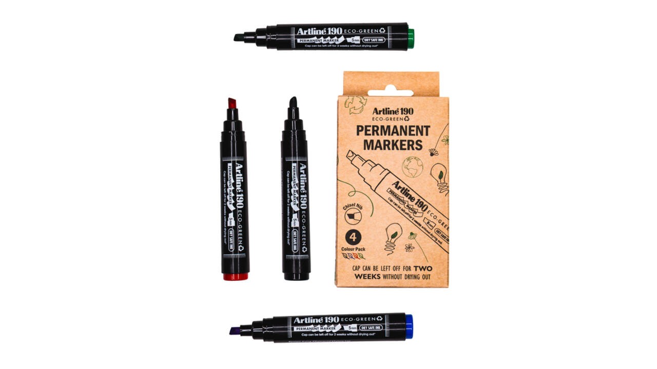 Permanent marker Artline 190  Dry Safe Eco schuin 2-5mm assorti 4st