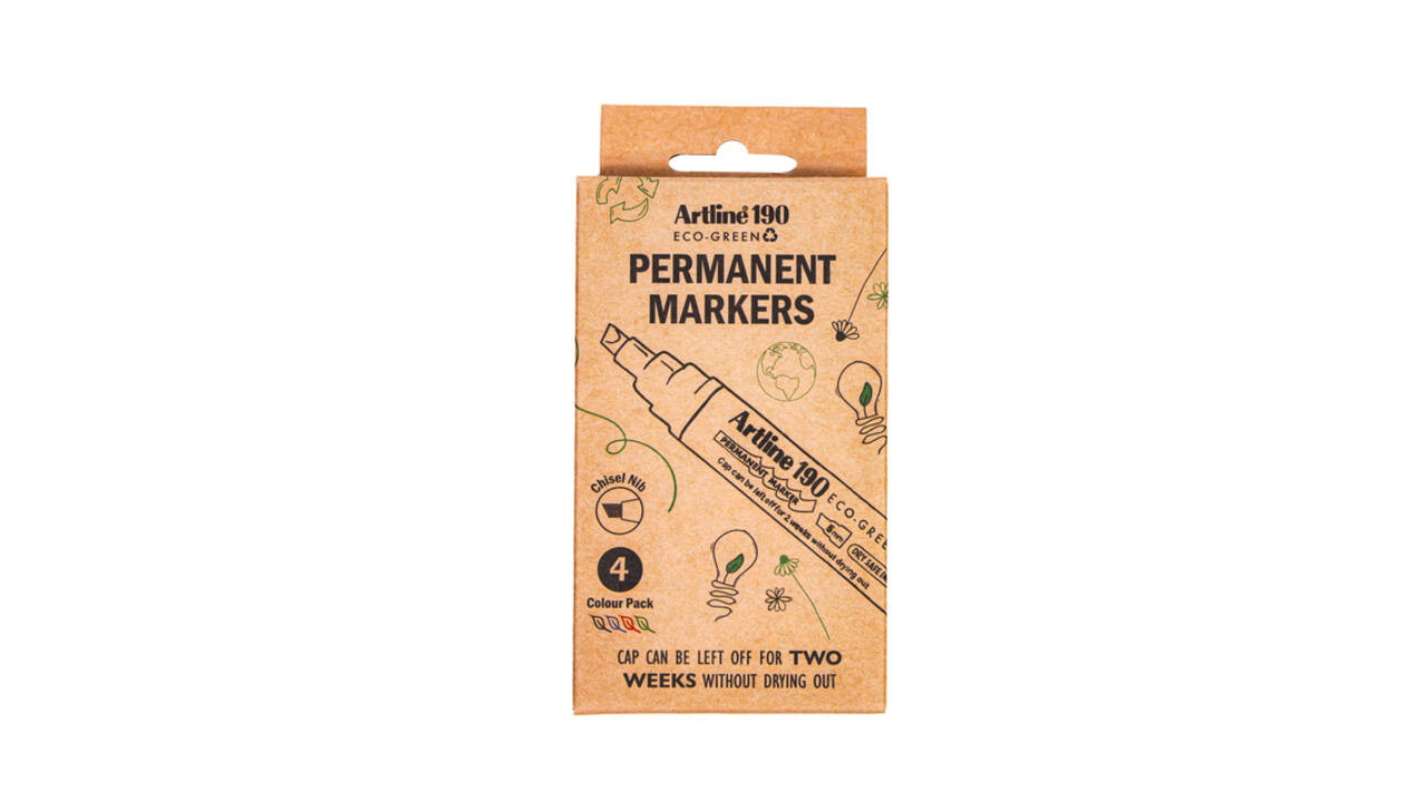 Permanent marker Artline 190  Dry Safe Eco schuin 2-5mm assorti 4st
