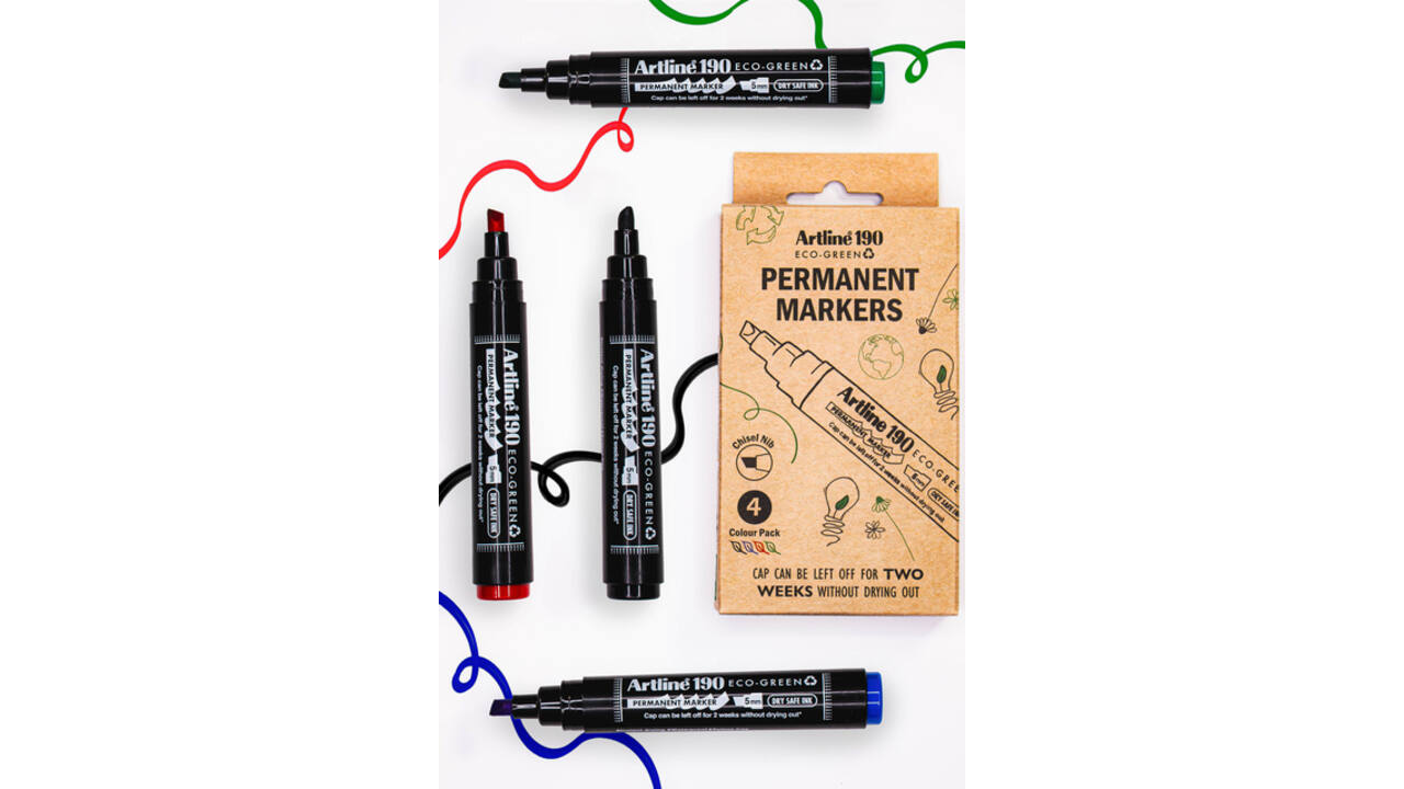 Permanent marker Artline 190  Dry Safe Eco schuin 2-5mm assorti 4st