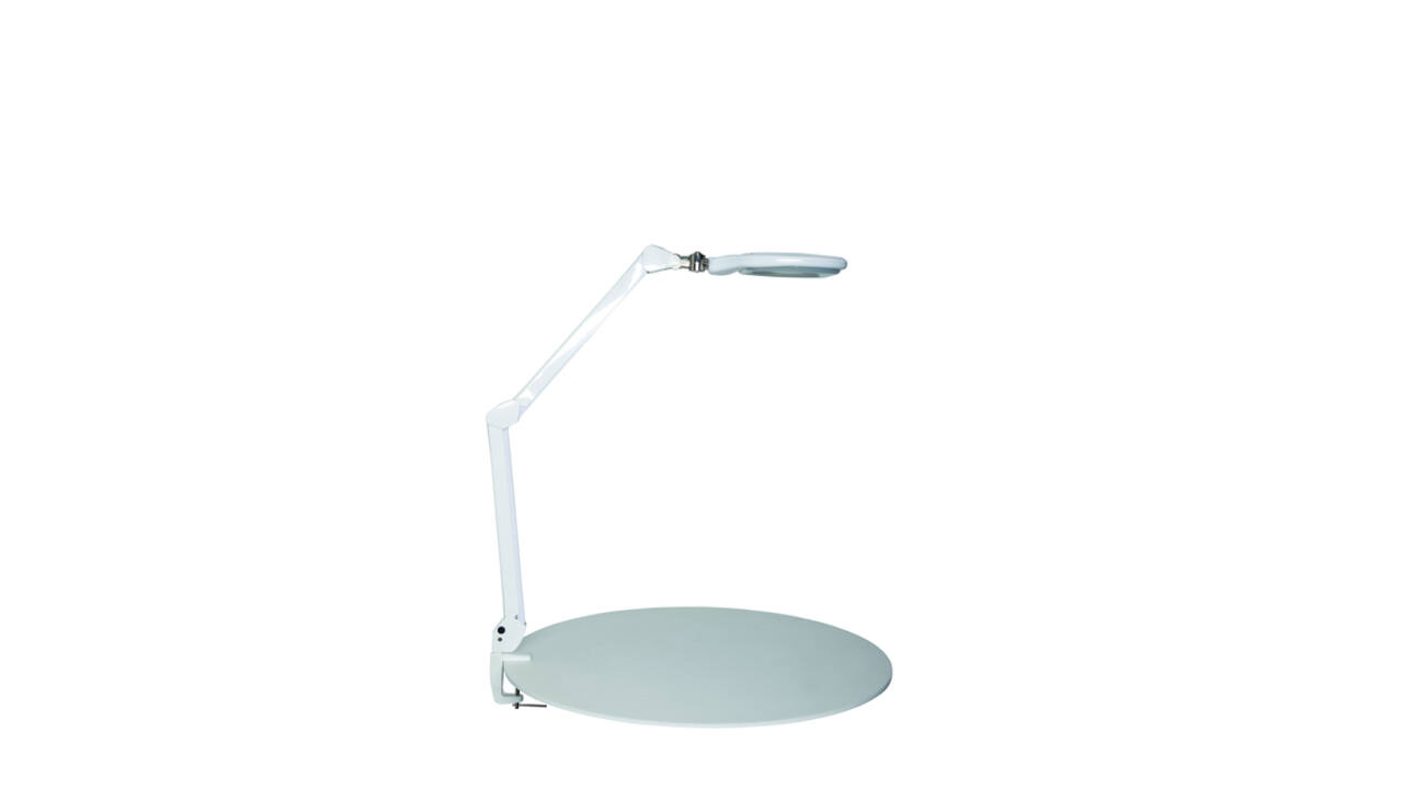 Loeplamp MAUL Crystal LED dimbaar tafelklem lens 234 cm2 wit