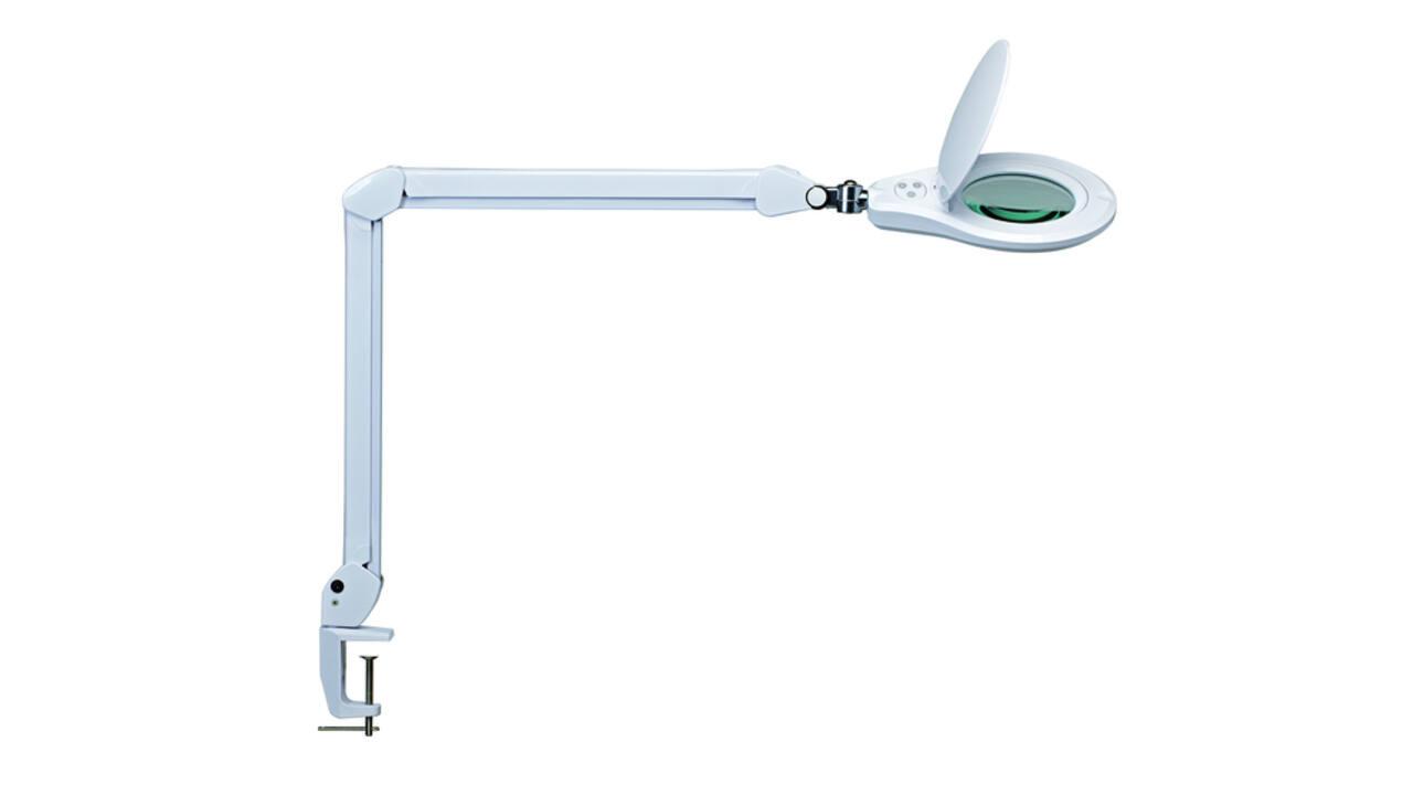 Loeplamp MAUL Source LED dimbaar met tafelklem lens 126 cm2 wit