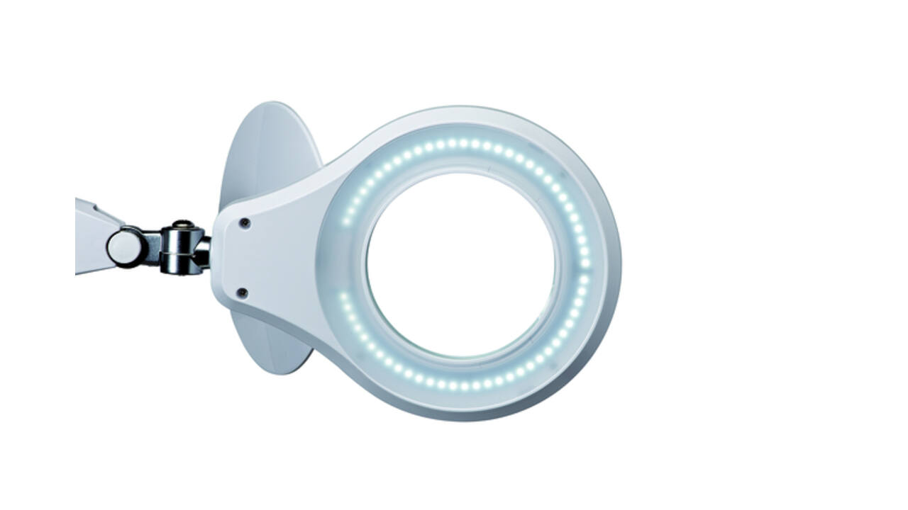 Loeplamp MAUL Source LED dimbaar met tafelklem lens 126 cm2 wit