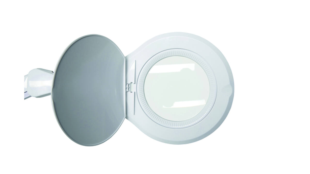 Loeplamp MAUL Source LED dimbaar met tafelklem lens 126 cm2 wit